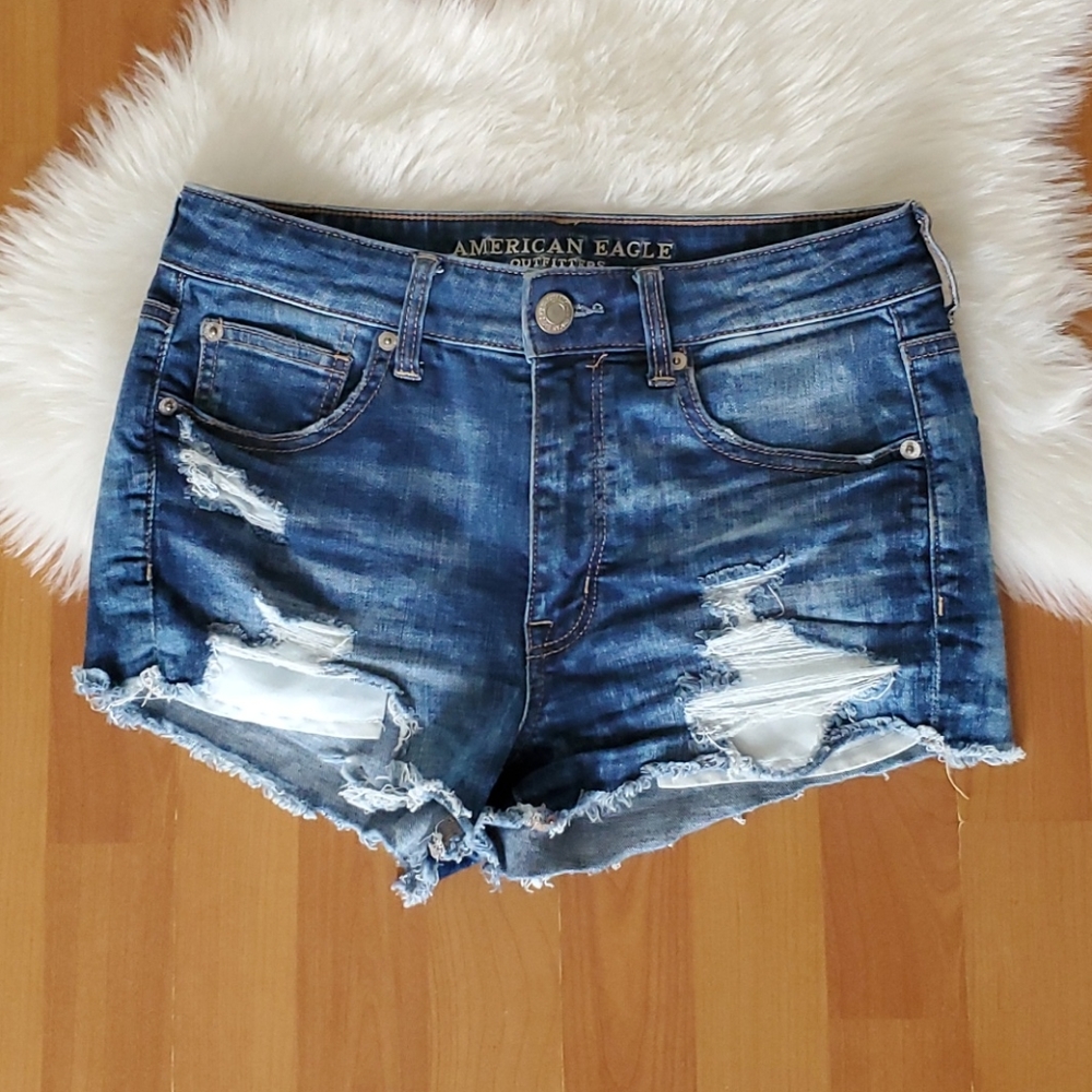 American Eagle hi rise shortie destroyed shorts 6